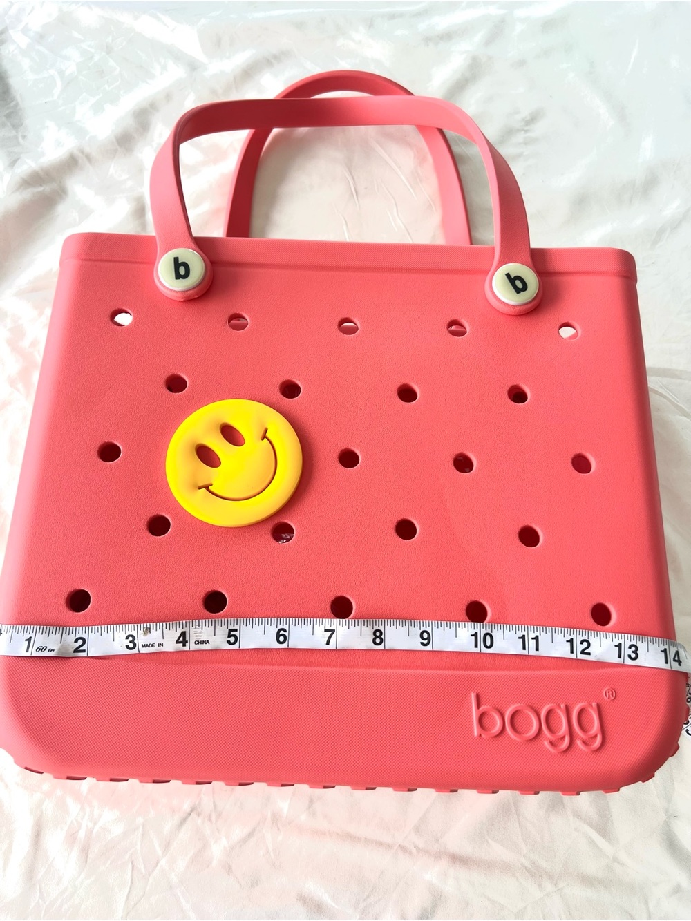 BOGG BAG Orangey Coral Tote with Yellow Smile Jibbitz & Cup Holder, NWOT - Picture 3 of 8